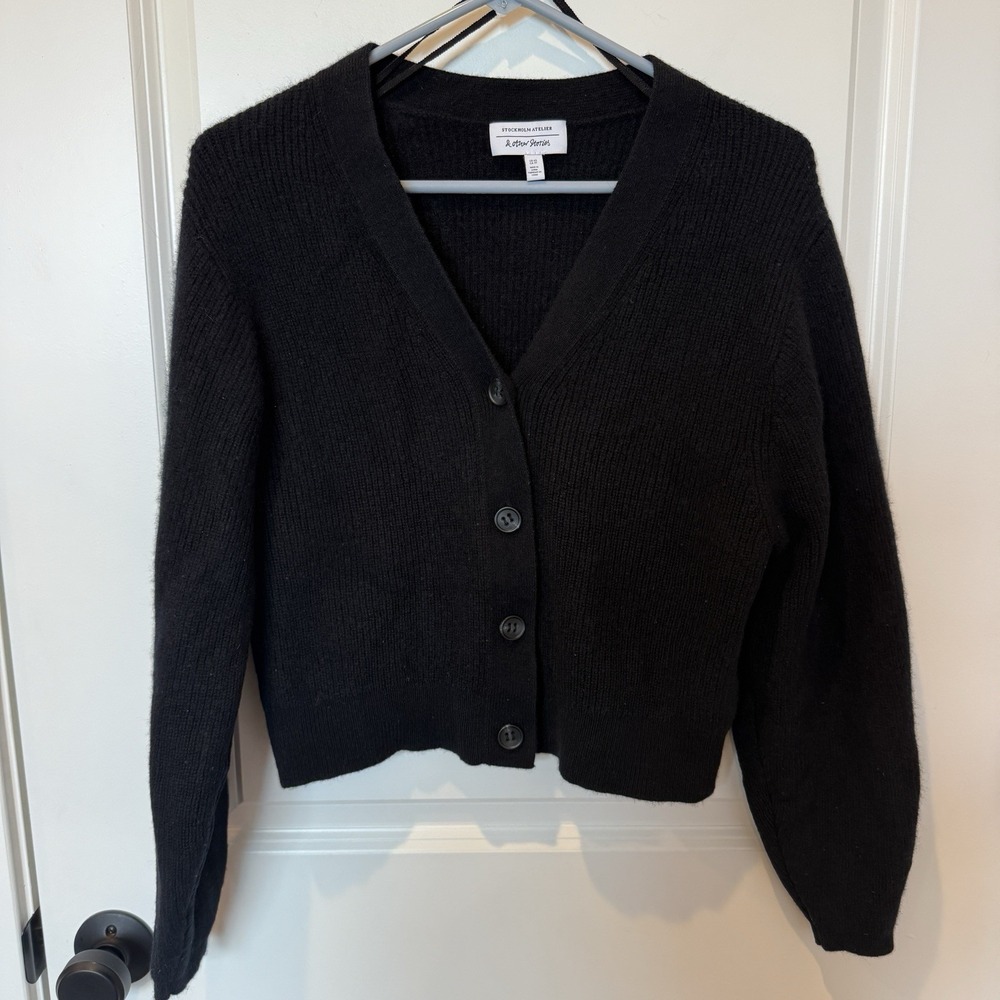 & Other Stories Womens Wool Ribbed Button Cardigan XS Dark Academia Coquette